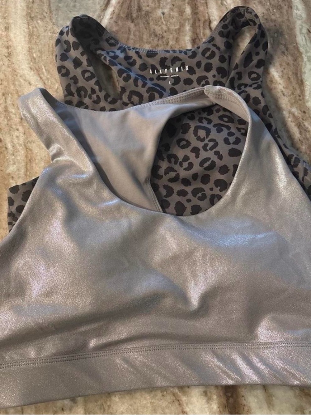 Metallic Silver Leopard Racerback Sports Bra Set